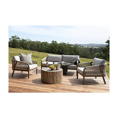 Seilwebe Sofa Patio Set AJUNION Teakholzrahmen Außenmöbel für Strandgärten