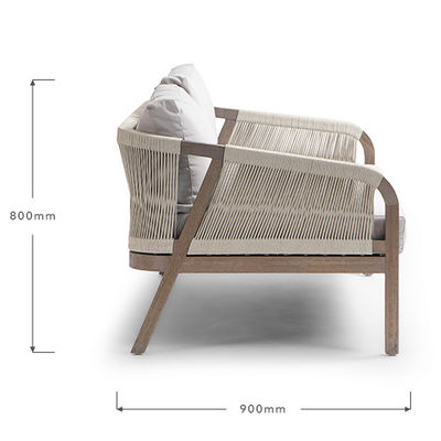 Seilwebe Sofa Patio Set AJUNION Teakholzrahmen Außenmöbel für Strandgärten