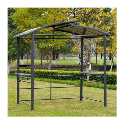 Verflochtenes Polycarbonat-Dach AJUNION Außen-BBQ-Gazebo mit Stahlrahmen 5x8