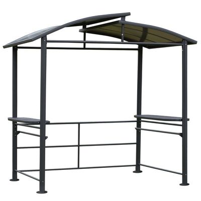 Verflochtenes Polycarbonat-Dach AJUNION Außen-BBQ-Gazebo mit Stahlrahmen 5x8