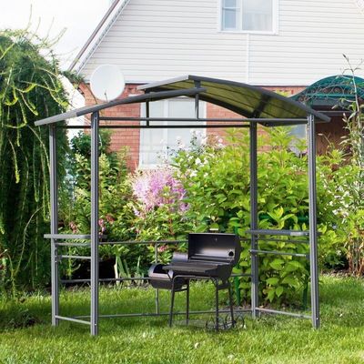 Verflochtenes Polycarbonat-Dach AJUNION Außen-BBQ-Gazebo mit Stahlrahmen 5x8