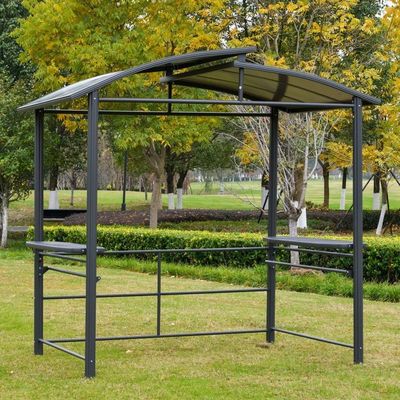 Verflochtenes Polycarbonat-Dach AJUNION Außen-BBQ-Gazebo mit Stahlrahmen 5x8
