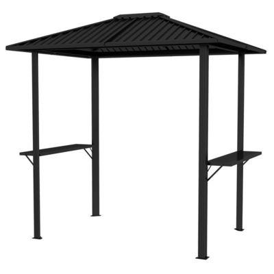 Außengrill 6x8 Hardtop BBQ Gazebo mit 2 Seitenregalen 102 lbs H92.5 x W96.5 x D70.9