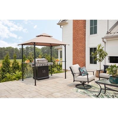 Außen-Patio Grill Gazebo Zelt AJUNION 5x8 Doppelgeschicht BBQ Baldachin mit Stahlrahmen