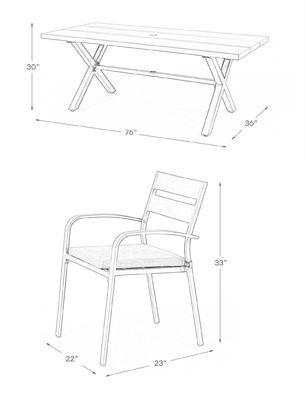 AJUNION X-Form Outdoor Dining Set für Restaurant 76"D x 36"W x 30'H Tischgröße