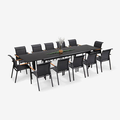 Stackbare Stühle und verlängerbarer Tisch AJUNION Aluminium-Esszet für Terrasse oder Garten