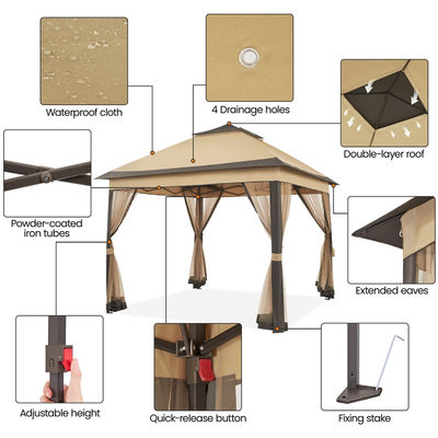 Pulverbeschichtet 3,3 x 3,3 M Außen-Gazebo-Zelt mit 4 Maschen-Seitenwänden