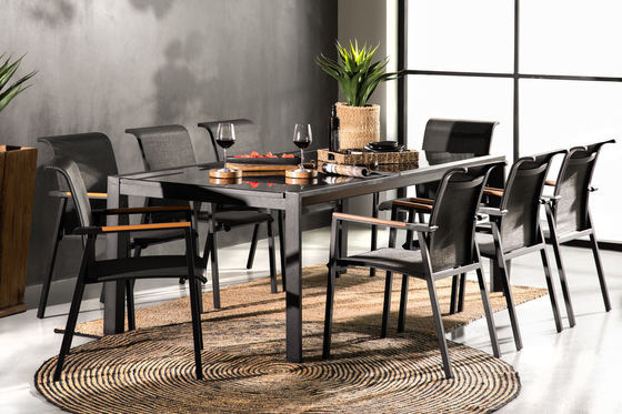 Verlängerbares Terrassen-Set L 336,5 x W 107,5 x H 75cm AJUNION Aluminium-Esstisch im Freien