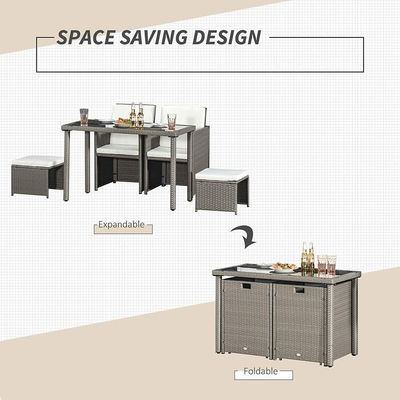 AJUNION Raumsparen Design Gartenmöbel Set mit Kissen und PE Wicker Rattan