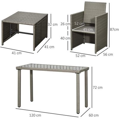AJUNION Raumsparen Design Gartenmöbel Set mit Kissen und PE Wicker Rattan