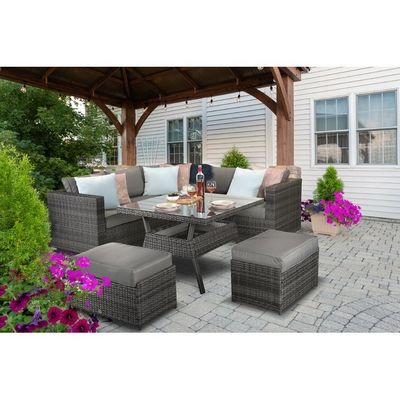 Außengarten-Esszimmermöbel Set mit Bank von AJUNION Gewebte Rattan-Ecksofa