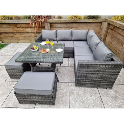 Außengarten-Esszimmermöbel Set mit Bank von AJUNION Gewebte Rattan-Ecksofa