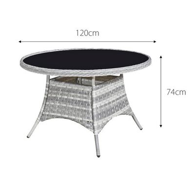 Außenmöbel Set mit rundem Esstisch AJUNION 4 Sitzplätze Witterungsbeständig Woven Rattan