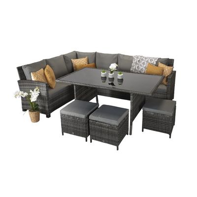Freizeit Outdoor AJUNION 9 Sitz PE Rattan Garten Speisegemübel mit Kissen