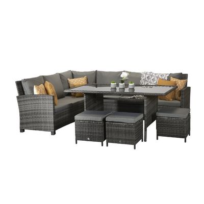 Freizeit Outdoor AJUNION 9 Sitz PE Rattan Garten Speisegemübel mit Kissen
