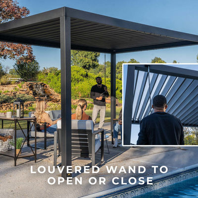 Außengarten Bioklimatische Metallpergola L20xW10ft mit wasserdichtem Louver Dachsystem