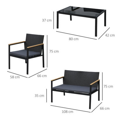 Balkon-Lounge Außen-Eisen-Metall-Patio-Möbel-Set gemischt mit wasserdichtem PE-Rattan