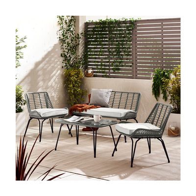 Metallrahmen Garten Set 4 Sitz Balkon Möbel Kunststoff Rattan Terrassenmöbel