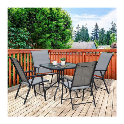 Klappbarer Sessel Terrassenmöbel 4-Sitzer Esszimmer mit Glasoberfläche und Regenschirmloch
