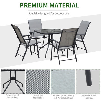 Klappbarer Sessel Terrassenmöbel 4-Sitzer Esszimmer mit Glasoberfläche und Regenschirmloch