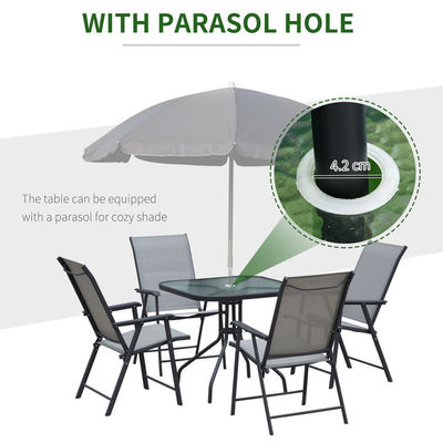 Klappbarer Sessel Terrassenmöbel 4-Sitzer Esszimmer mit Glasoberfläche und Regenschirmloch