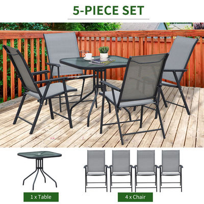 Klappbarer Sessel Terrassenmöbel 4-Sitzer Esszimmer mit Glasoberfläche und Regenschirmloch