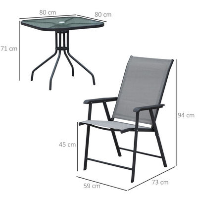 Klappbarer Sessel Terrassenmöbel 4-Sitzer Esszimmer mit Glasoberfläche und Regenschirmloch