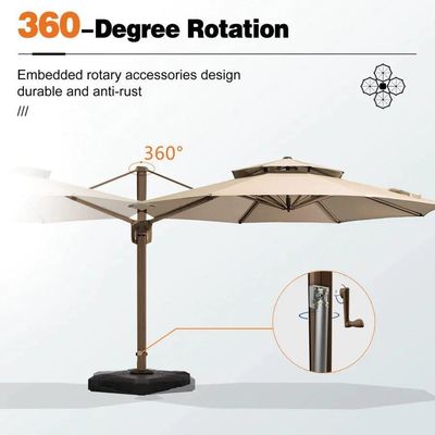 Außengarten Terrasse 360 Grad Drehung Aluminium Doppeldechschirm Deluxe Sonnenschirm