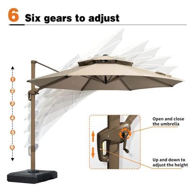 Außengarten Terrasse 360 Grad Drehung Aluminium Doppeldechschirm Deluxe Sonnenschirm