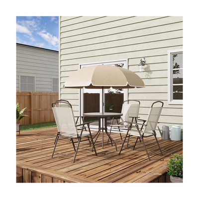 AJUNION Metall Terrassenmöbel Set Klappstühle und Esstisch mit Schirmloch