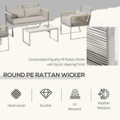 AJUNION Garten Set mit handgewebtem PE-Rattan und Aluminiumrahmen W59.5 x D68.5 x H79cm