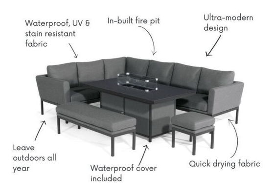 Postverpackung Y AJUNION Luxus Outdoor Stoff Terrassenmöbel Esszimmer mit Kamin Tisch