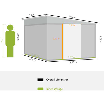 11x9ft Metall Außenhaus Lagerhaus Gartenhaus Schuppen mit Pulverbeschichtung