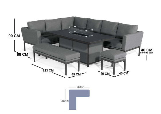 Postverpackung Y AJUNION Luxus Outdoor Stoff Terrassenmöbel Esszimmer mit Kamin Tisch
