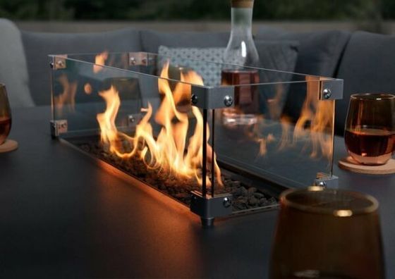 Postverpackung Y AJUNION Luxus Outdoor Stoff Terrassenmöbel Esszimmer mit Kamin Tisch