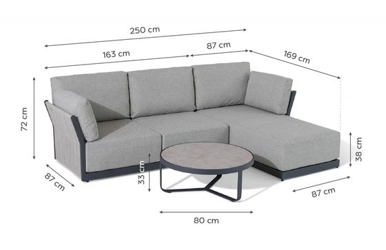 Villa Hinterhof L-Form Sektionssofa mit All-Weather-Too und Aluminiumrahmen von AJUNION