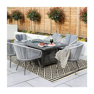 Metal AJUNION 6 Sitzplätze Außenmöbel mit Feuerstelle Tisch und Seil Weave Sessel