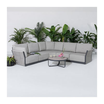 Rundes Couchtisch- und Sofa-Set AJUNION Luxusmodernes Allwettergewebe für den Innenhof