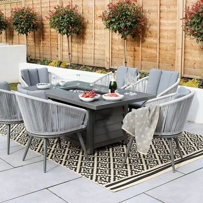 Metal AJUNION 6 Sitzplätze Außenmöbel mit Feuerstelle Tisch und Seil Weave Sessel