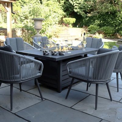 Metal AJUNION 6 Sitzplätze Außenmöbel mit Feuerstelle Tisch und Seil Weave Sessel