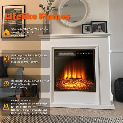 18 Zoll Elektrokamin Wand mit einstellbarem Thermostat und Fernbedienung montiert