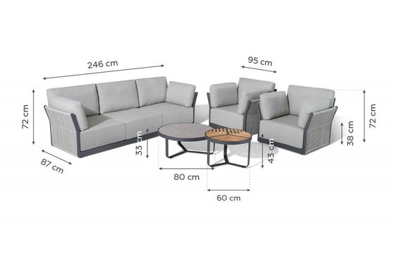 Außensofa mit Aluminiumrahmen und Couchtisch Dia80 x H33cm