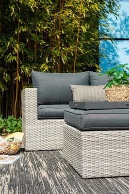 AJUNION Außen L-Form Rattan Ecksofa Set Terrassenmöbel W155 x D85.5 x H65cm