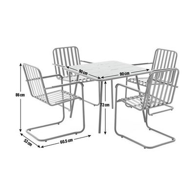4 Sitzplätze Metall Stahl Außenmöbel Garten Set mit quadratischem Tisch und Esstühlen