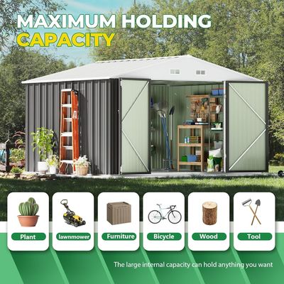 Außenlagerwerkzeuge Schuppen Großformat 8x10FT Metallhaus mit 66,5 &quot;Höhe Stahltüren