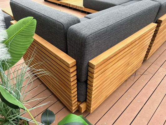 7 Sitzplätze Luxus Teakholz Outdoor Patio Sofa Set Armlose Sofa Größe W99 x D104 x H56cm