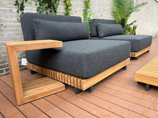 7 Sitzplätze Luxus Teakholz Outdoor Patio Sofa Set Armlose Sofa Größe W99 x D104 x H56cm