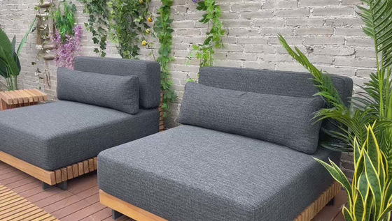 7 Sitzplätze Luxus Teakholz Outdoor Patio Sofa Set Armlose Sofa Größe W99 x D104 x H56cm
