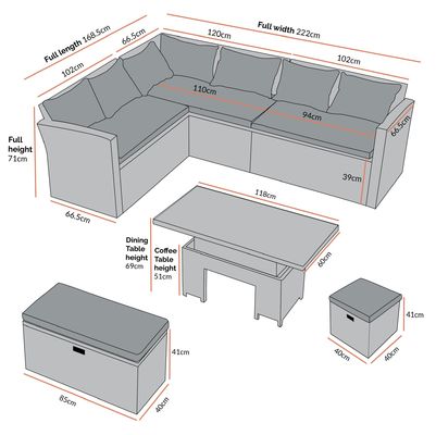 Rechteckige Ecksofa mit Tisch
