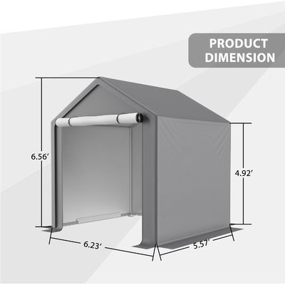 PE Stoff Dachdeckel AJUNION 6.2x5.6ft Außenlagerzelt Metall Garten Fahrradschuppen für Werkzeuge Feuerholz